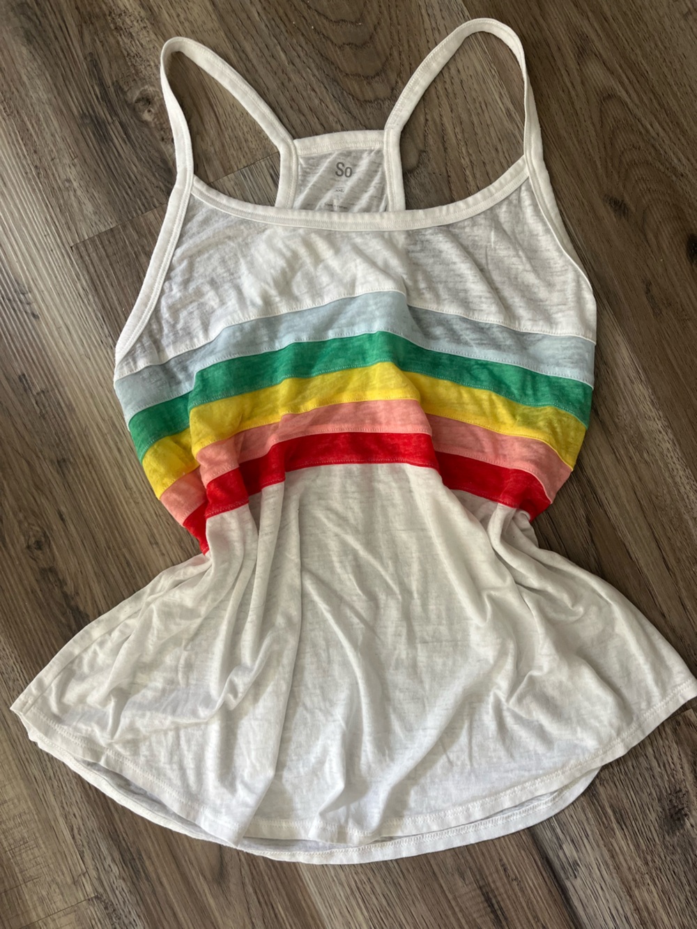 SO White Tank Top with Rainbow Stripes